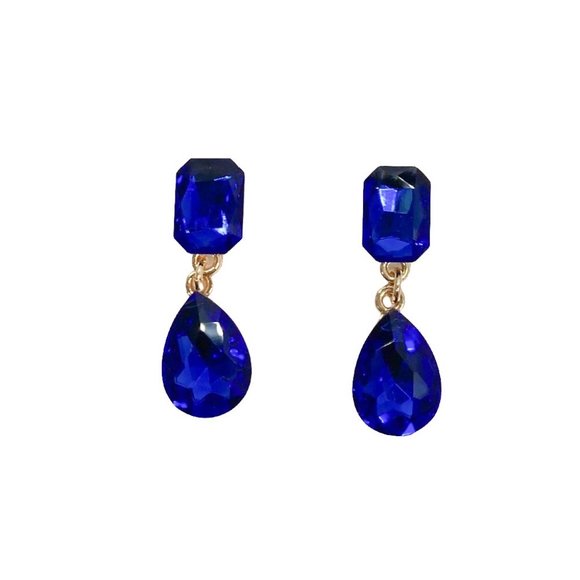 Gold and Royal Blue Crystal Dangle Earrings - Picture 1 of 4